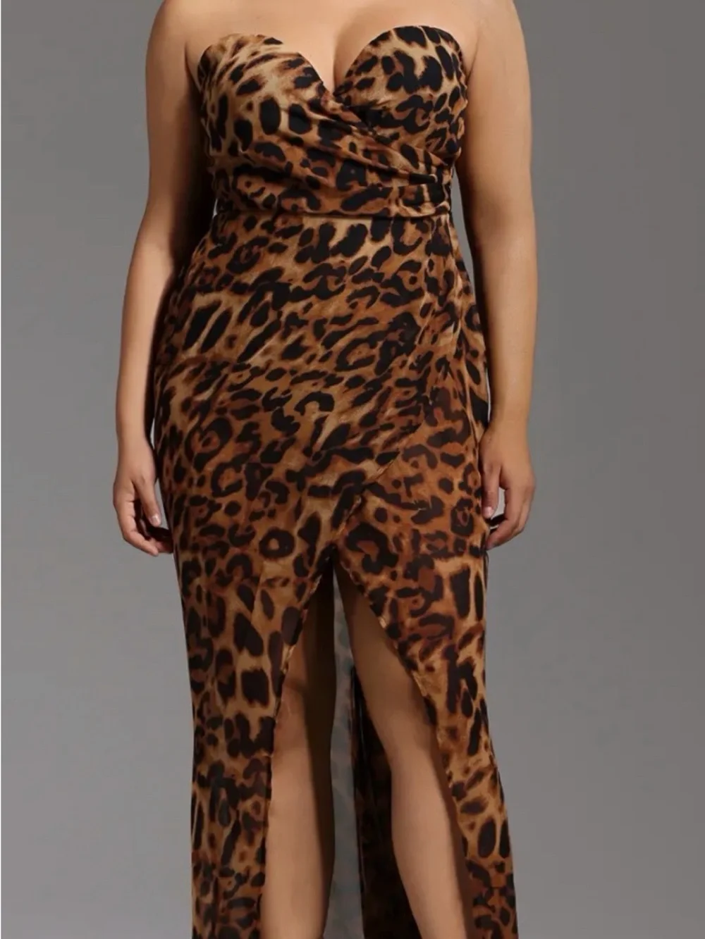 Strapless Leopard Print Maxi Slip Dress - Picture 2 of 2